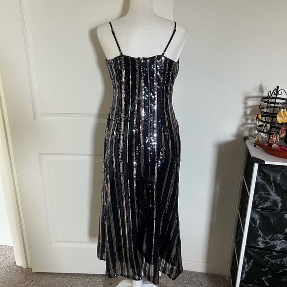 NWT Maeve Anthropologie Black Blue Silver Sequin Dress Small Petite - Picture 8 of 13
